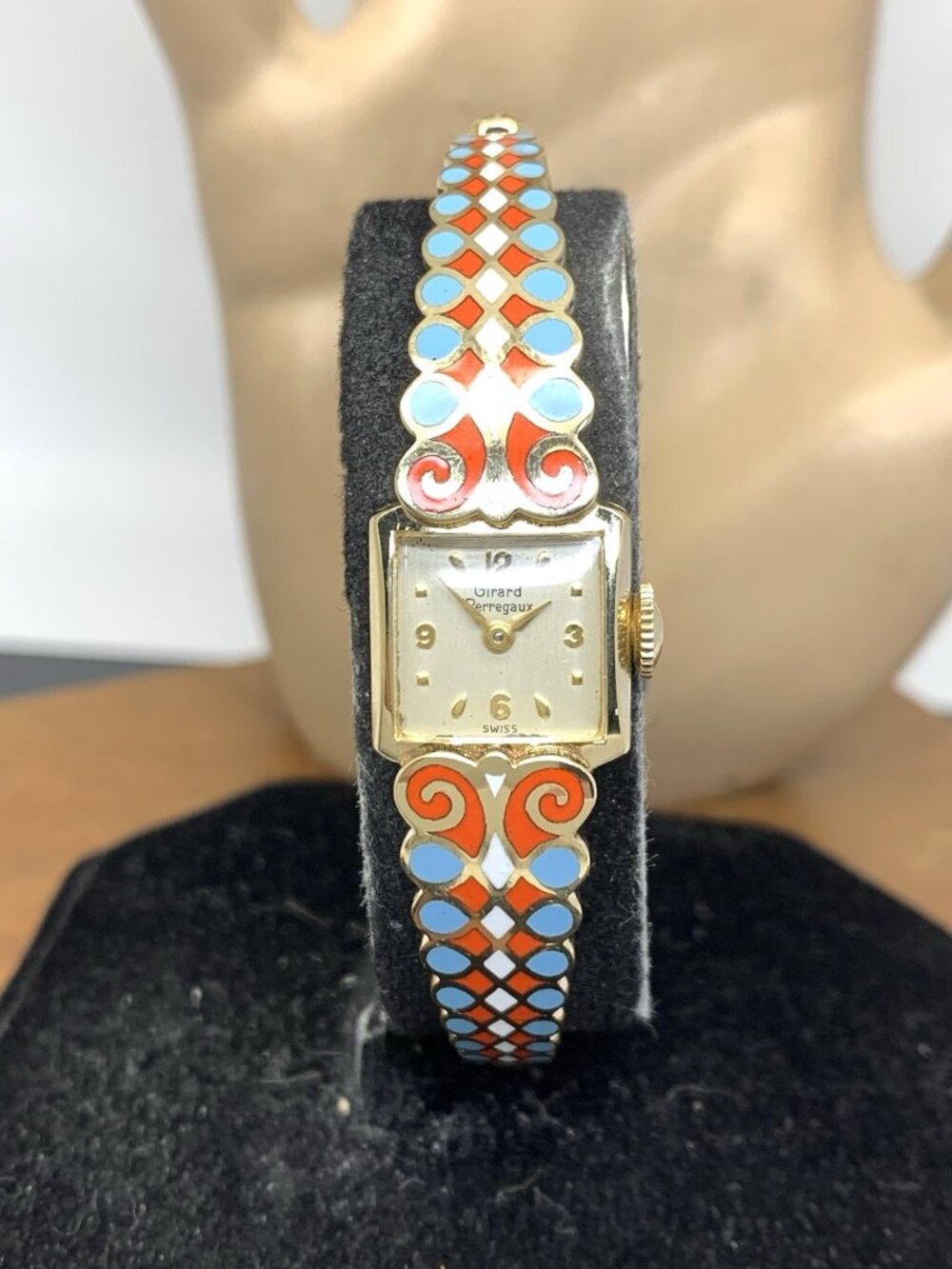 Girard Perregaux Women's Watch Vintage 14k Yellow Gold Swiss Manual Enamel Cuff